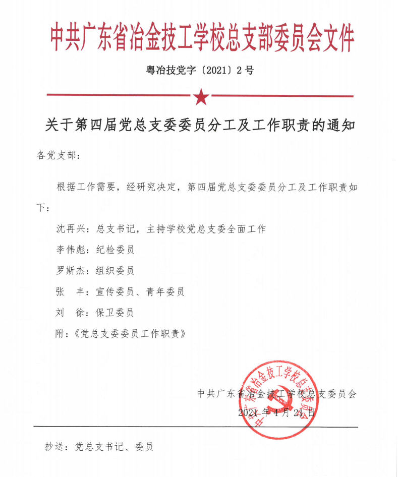 關于第四屆黨總支委委員分工及工作職責的通知